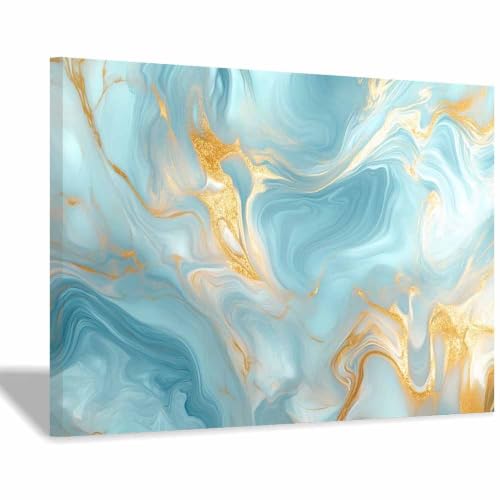 Peinture fluide bleu doré AMXBZC 50x70cm tableau encadré abstrait pour salon et chambre