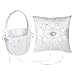 Raguso - Set di cestino e cesto per matrimonio con fiocco in raso (bianco sporco (cesto di fiori + cuscino per anelli))