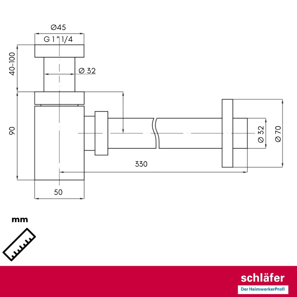 Schläfer 3939603 | Sifone Universale Salvaspazio per Scarico Lavandino Bagno a Vista in Ottone Cromato, Telescopico e Regolabile, per Lavabi Bagno e Bidet a Appoggio o Sospesi, Scarico 1"1/4