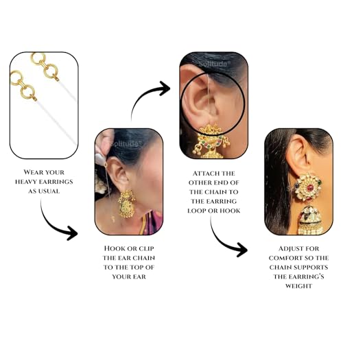 Image of Solitude (2 Pair Chain with 50 Patches) Ear Chain Transparent Stretchable Rubber Antique Ear Chain | Champaswaralu for Women and Girls | Invisible Kaan Chain for Heavy Earrings with Support Patch