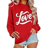 Camisetas de manga larga para mujer, para el día de San Valentín, para parejas, lindas sudaderas con capucha estampadas en forma de corazón para, rojo, L