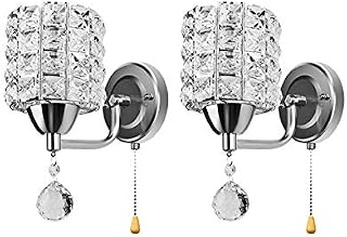 HJXDtech Modern Cylinder Crystal Sconce Wall Light with Pull Switch, Nordic Retro Steel Wall Lamp for Bedside Living Room Aisle, E14 Socket (Silver, 2 Pack)