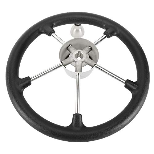 Dasmarine 5 Spoke 13.5" Dia. Boat Steering Wheel,3/4" Shaft,25 Degree Dish,304 Stainless Steel Steering Wheel With Black Pu Foam (13.5" With Knob) #TOP7