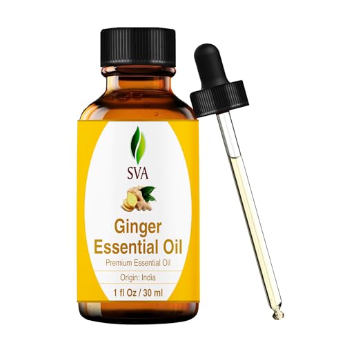 Image of SVA Ginger Essential Oil 1 Fl Oz - for Diffuser, Skin & Hair Care - Ideal for Massage & DIY Blends - with Dropper