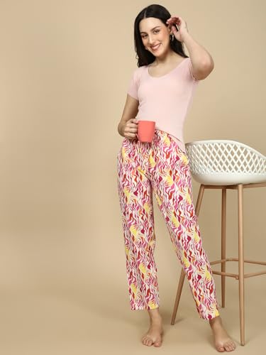 Image of PYNK by Lux Cozi Women's Cotton Printed Palazzo Pyjama Relaxed Lounge Pants | Super Soft Comfortable | Loungwear Pyjama Pant-Pack of 1