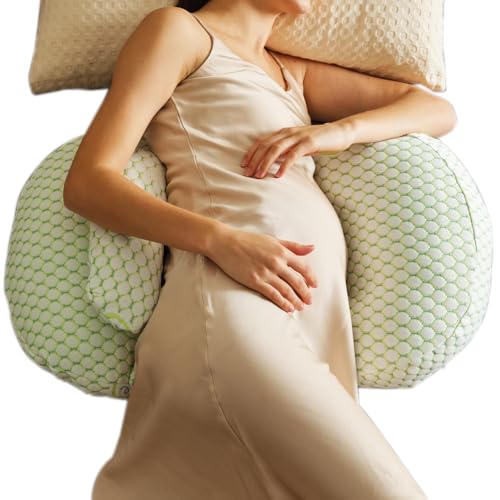Pregnant Women's Pillows, Side Sleeping, Abdominal Support, Waist Protection, Summer Sweat Non Sticky, Removable and Washable (Green)