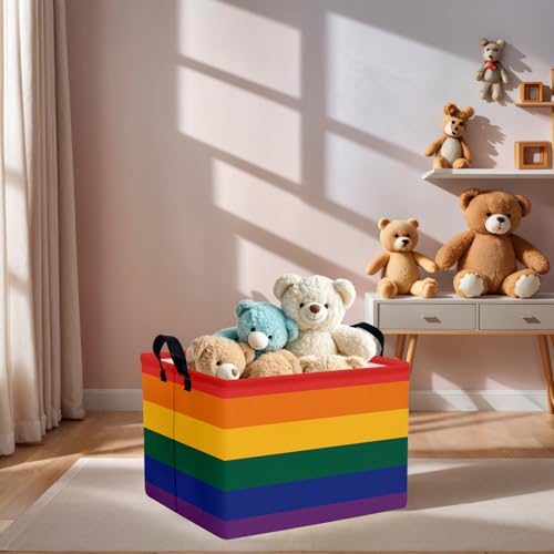 Image of Rainbow Storage Baskets for Shelves for Classroom and Nursery Bin & Toy Organizer for Baby Room (Colorful Stripes)