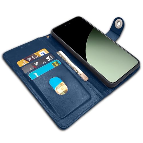 Image of Pikkme Flip Cover Leather Finish | Inside TPU with Card Pockets | Wallet Stand and Shock Proof | Complete Protection Button Flip Case for Xiaomi Civi 4 Pro 5G / Xiaomi 14 Civi 5G (Blue)
