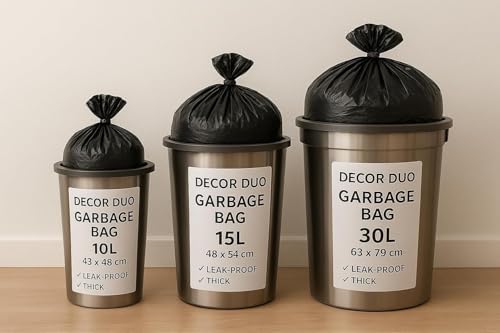 Image of Medium Garbage Bags 19x21 Inches | 90 Bags (30 Bags x 3 Rolls) | Black Dustbin Bags | Strong Leak-Proof Trash Bags (pack of 3) 3 count