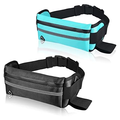 2 Pcs Running Belt,Adjustable Fanny Pack,Unsex Waterproof Waist Bag,Phone Holder for Running,Reflective Running Gear with Cup Holder,Money Belt,Compatible iPhone Samsung Cover