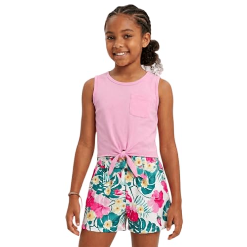 Image of Girls Short Sets - 2 Piece Crop Top and Shorts with Pockets for Kids Teens 8-14 Years, Summer Vacation Beach Outfits