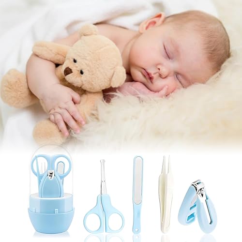 Image of GLUN Baby Care Set, Capsule Shape Pack, 4-in-1 (Anti-Pinch Nail Clipper, Scissor, Nail File, Tweezer) Blue Colour Baby Manicure Set for Newborn, Infant & Toddler