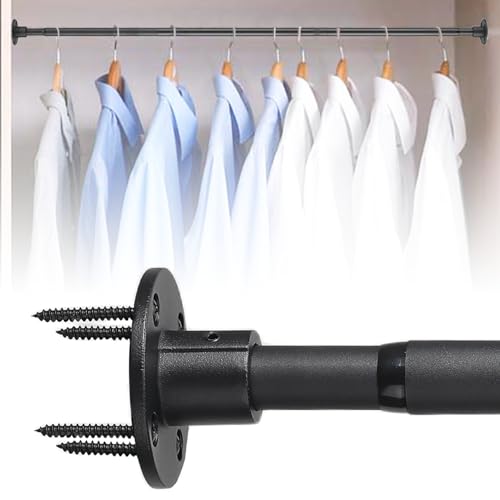 Image of Closet Rods for Hanging Clothes 24-33 Inch Expandable Closet Rods, 1 Inch Diameter Adjustable Heavy Duty Closet Rod Wall-Mounted Fixed Shower Curtain Rod for Wardrobes Closet Laundry, Matte Black