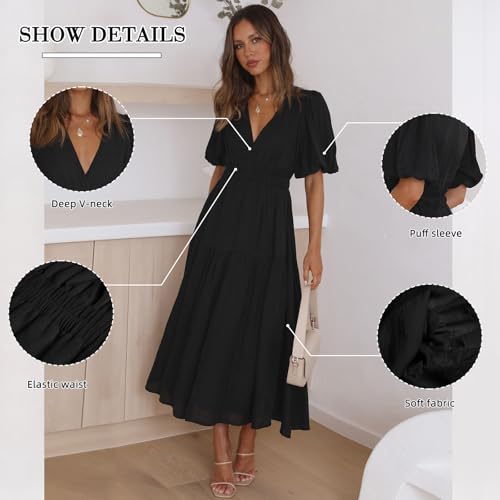 2025 Summer Deep V Neck Casual Dresses for Women Elegant Flowy Midi Dress Wedding Guest Dress3
