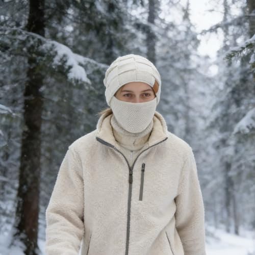 Cold Weather Balaclava Ski Mask Fleece Lined Winter Warm Hat for Men Women (Beige) - image 4
