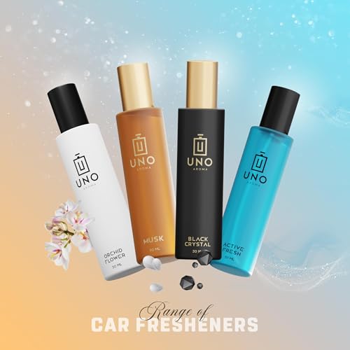 Image of Uno Aroma Black Crystal Car Perfume - Alcohol-Free, Long-Lasting Car Fragrance, Removes Odours, Toxin-Free & Easy to Use Hanging Card, No-Gas Car Perfume with 200+ Sprays, Lasts up to 90 days (30ml)