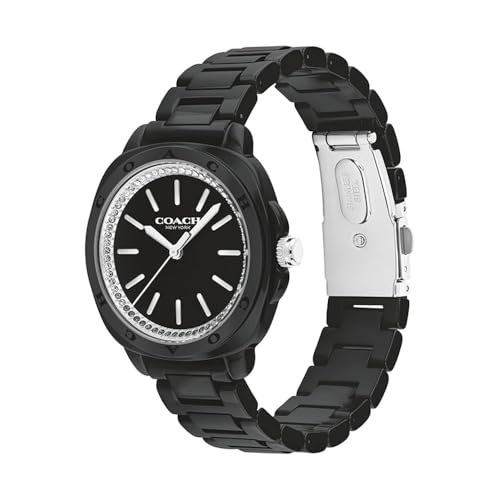 Image of Coach Kitt Qtz Basic Black Tonneau Dial Women's Watch|Black Ceramic Material|Black Color Band - 14504406