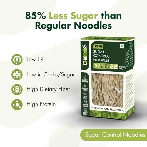 Image of Diahealth Diabetic Care Noodles, 200 Gms X Pack Of 2, Low Glycemix Index (22) & High Protein /Serv, Taste Just Like Regular Noodles, Ultra Low Carb, Pre-Biotic High Fibre, For Diabetics And Weight Loss