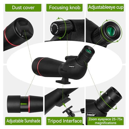 Image of 25-75x80 HD Spotting Scope for Bird Watching & Target Shooting, BAK4 Prism Angled Spotter Scope with Tripod & iPhone Adapter, Waterproof Fogproof Birding Scope for Hunting & Wildlife Viewing