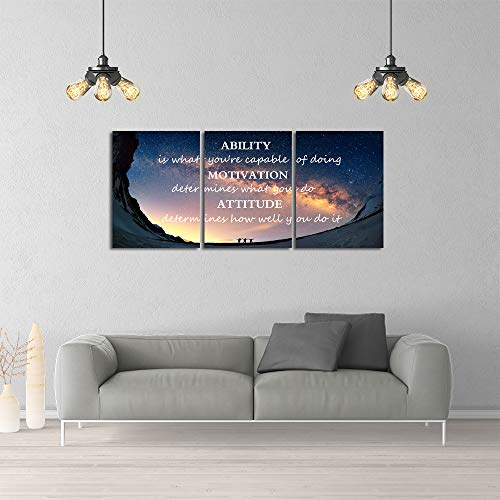 Yetaryy Motivational Quotes Canvas Wall Art Inspirational Ability Motivation Attitude Saying Words Posters Prints Entrepreneur Quote Home Office Bedroom Decor 3 Panels Ready To Hang - 36" W X 16" H #TOP4