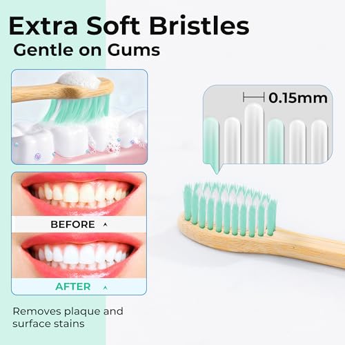 BlueForest Era Bamboo Toothbrushes, Natural Bristles Plastic Free Toothbrush, Non Toixc Wooden Organic Toothbrushes, Bamboo Tooth Brush Soft, Biodegradable All Natural Toothbrush for Adults