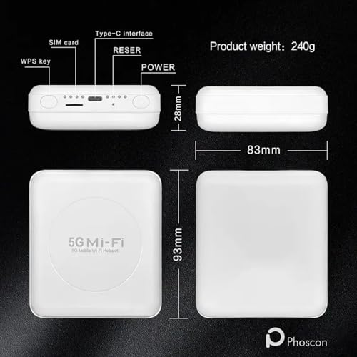 Image of 5G Portable WiFi Hotspot Router, 2Gbps High-Speed Wireless Dongle with 10000mAh Battery, Dual Band 2.4GHz /5.8GHz, Supports 10 Devices, Unlocked for 5G /4G LTE /3G All SIM Cards, Travel Mobile WiFi
