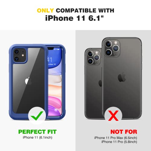 Diaclara Compatible With Iphone 11 Case, Full Body Rugged Case With Built-In Touch Sensitive Anti-Scratch Screen Protector, Soft Tpu Bumper Case Clear Compatible With Iphone 11 6.1" (Blue And Clear) #TOP6