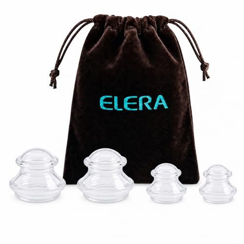 ELERA Silicone Cupping Set for Face & Body 4 Pcs Facial Cupping Therapy Kit Lymphatic Drainage Tool & Fascia Massage Cups for Neck Shoulder & Muscle Pain Relief (2 Medium 2 Small)