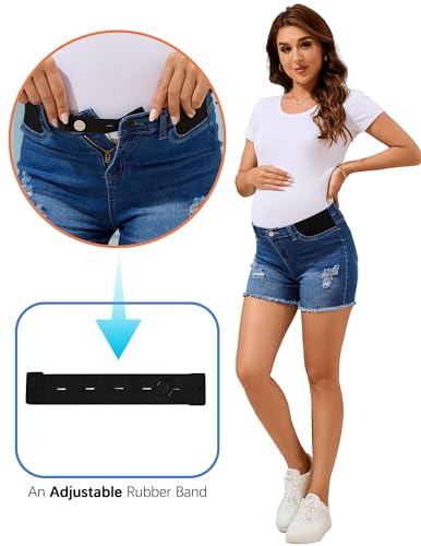 Image of PACBREEZE Women's Maternity Mid-Rise Stretch Denim Shorts Trendy Soft Frayed Hem Pregnancy Shorts, S-XXL