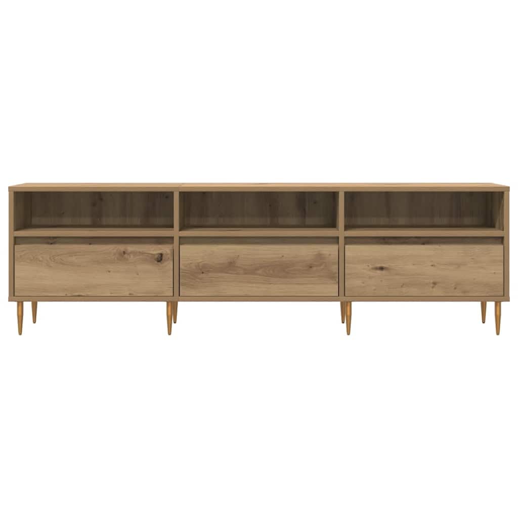 TV Sideboard Lowboard 150x30x44,5 cm Artisan-Eiche Holzwerkstoff mit Eisenbeinen Modernes Design mit 3 Türen und 3 Fächern Robuster Fernsehschrank für Wohnzimmer Schlafzimmer