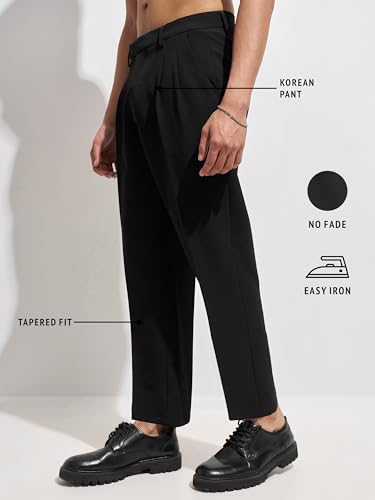 Image of Highlander Men Men Solid Korean Trousers|Relaxed fit|Mid-Rise|Premium Blend|All Day Smart Wear Workwear