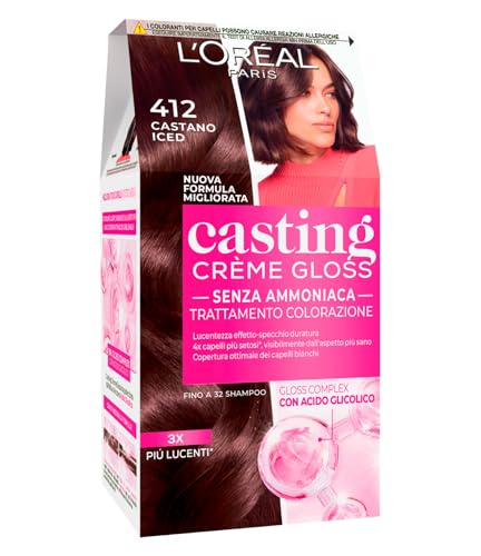 L'Oréal Paris Colorazione Semi Permanente, Per Tutti i Tipi di Capelli, Effetto Gloss e Capelli 3x Più Brillanti, Senza Ammoniaca, Casting Crème Gloss, Colorazione: 412 Castano Iced