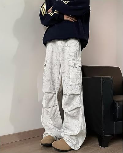 Baggy Cargo Jeans for Men Wide Leg Multi-Pockets High Waist Y2K Trousers Casual Fashion Distressed Vintage Streetwear4