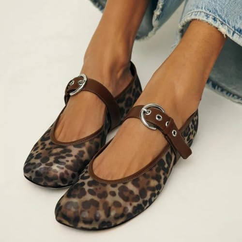 Mary Jane Ballet Flats for Women Slip On Round Toe Mesh Ballerina Shoes Buckle Strap Casual Dress Shoes2