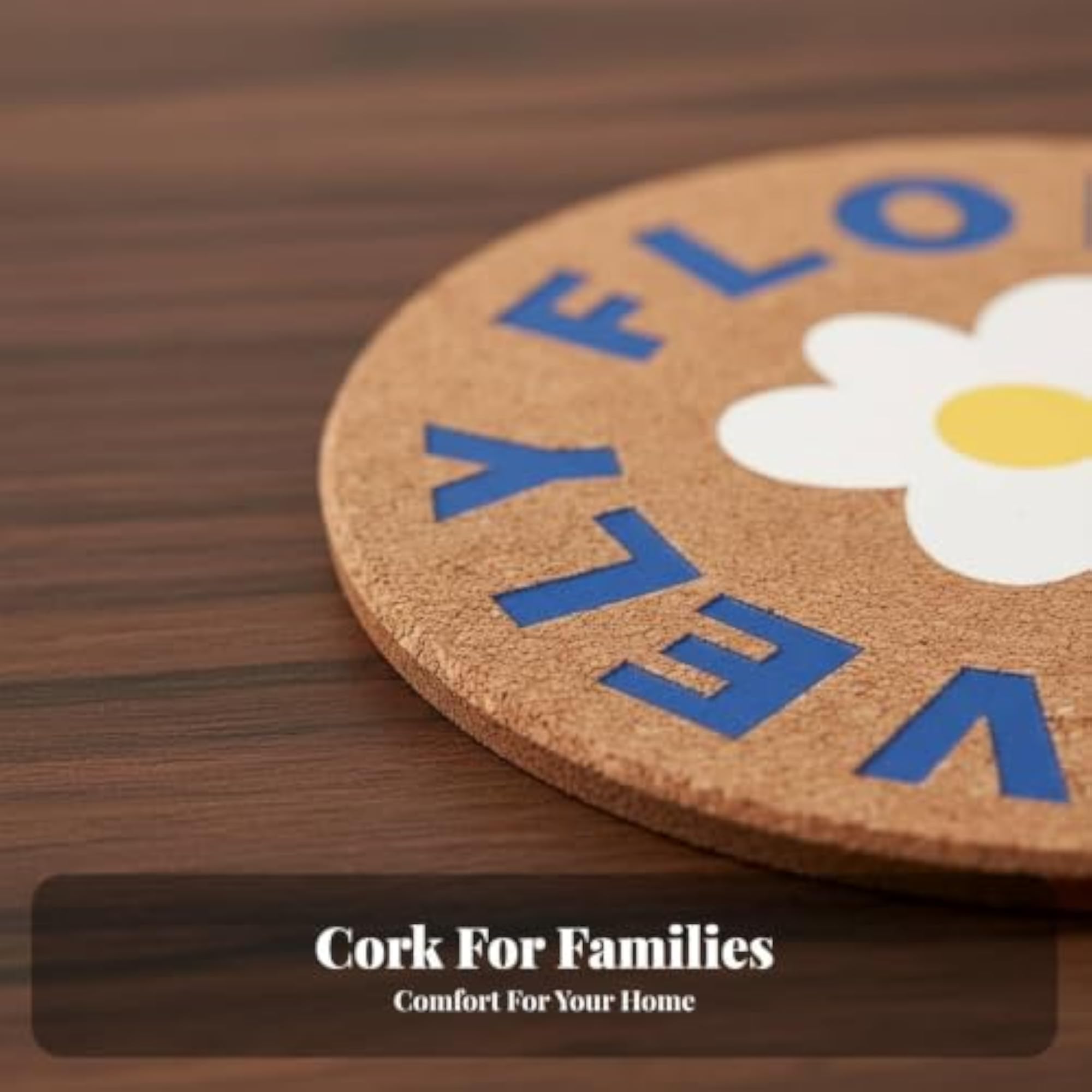 Round Cork Heat Insulation Mat with Colorful Flower Pattern