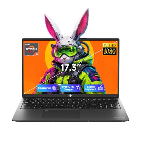 Image of NIMO 17.3 inch FHD Gaming Laptop, 6-Core AMD Ryzen 5 6600H 32GB DDR5 RAM 1TB SSD (Beat R5 7430U up to 4.5GHz) Radeon 660M with 100W Fast PD Backlit Keyboard for Work & Student 2-Yr Warranty
