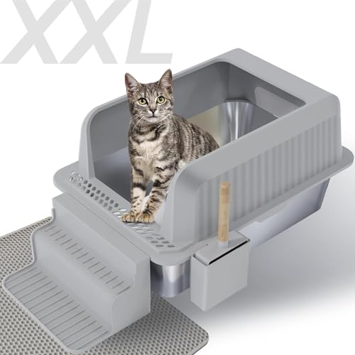 Katzenklo Edelstahl 50x35x25cm - 20L Katzentoilette Mit Matte & Zubehör