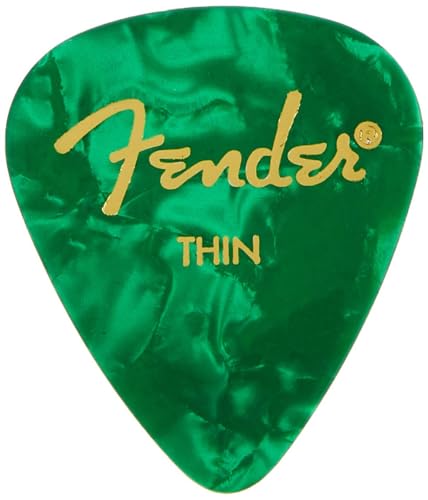 Image of Fender Premium Celluloid Guitar Picks 351 Shape, Green Moto, Thin, 12-Pack