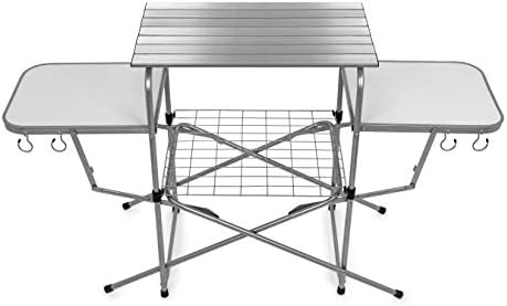 Camco Olympian Deluxe Portable Grill Table | Provides Plenty of Room for Grilling Gear | Ideal for Picnics, Camping, Boating, Tailgating, and Backyard BBQs | (57293) Silver
