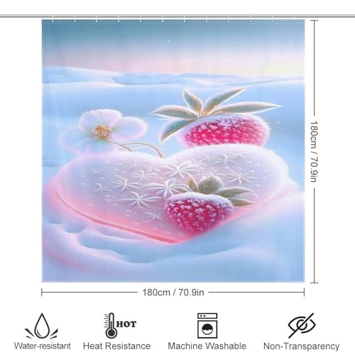 Rideau de douche fraise lavable en polyester imperméable équipé de 12 crochets