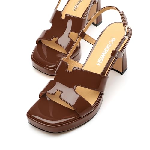 Image of ROSERWISH Heels for Women Chunky Block Platform High Heels Square Open Toe Strappy Heel Sandals Wedding Party Prom Fashion Slingback Dress Pump Sandals Shoes