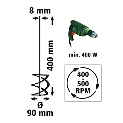 wolfcraft Mörtel- & Klebermischer „Professional“ Ø 90 mm I 1702000 I Rührstab für Bohrmaschinen zum Mischen von Mörtel, Kleber, Putz, Spachtelmasse