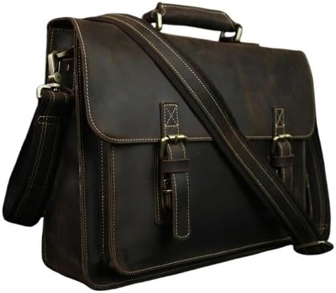 Compatible For Vintage Leather Men Briefcase 15" Laptop Bag Work Business Shoulder Messenger Male Tote Handbag M088
