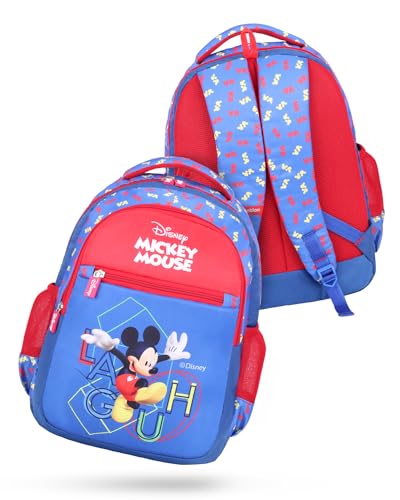 Image of Play Nation Premium Mickey Mouse School Backpack for Kids|Printed School Bags for Boys /Girls|Tuition Bags for Kids|Waterproof Multi-Pocket Shoulder Backpacks|Birthday Gift| 16 Inches-Red & Blue