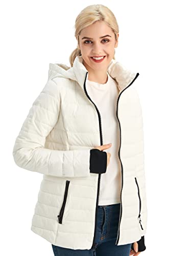 Slowtown Women’s Winter Puffer Jacket Packable Hooded Puffer Jacket Lightweight Warm Puffer Coat (White, Medium) #TOP1