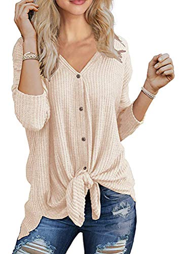 Chvity Women's 2019 Fall Lightweight Open Front Button Down Cardigan Novetly Sweater Tunics Tops (L, Apricot)