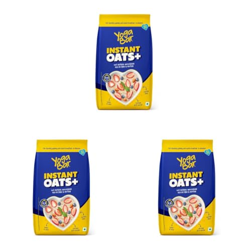 Image of Yogabar Instant Oats 1Kg | Premium, Ready to Cook, Gluten Free Oats with High Fibre, 100% Whole Grain, Non-GMO, 1Kg (Pack of 3)