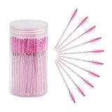 ChefBee 100 brochas desechables para pestañas, varitas de rímel y brochas de maquillaje para extensiones de pestañas y cepillo de cejas con contenedor (rosa claro)