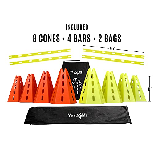 Yes4All Speed Agility Hurdles Cone Set For Speed And Balance Exercises For All Ages, Suitable For Dog Training, Include Carry Bag - Set 8 Cones & 4 Green Bars #TOP1