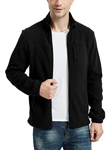 CQC Men\'s Full-Zip Fleece Jacket Soft Polar Winter Outdoor Coat with Pockets Black L - Thumbnail 2